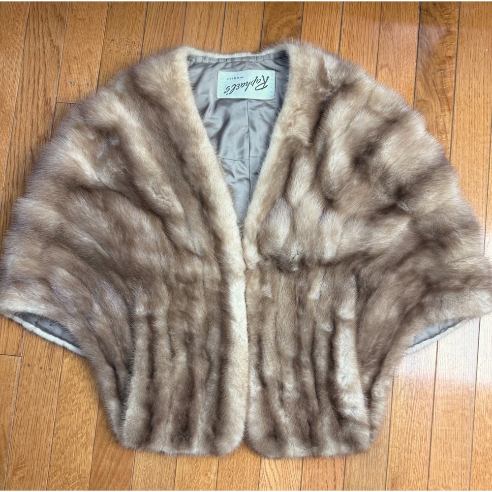 Vintage Raphaels Mobile Mink Fur Stole Capelet Honey Brown Formal Wrap Pockets - Picture 8 of 10